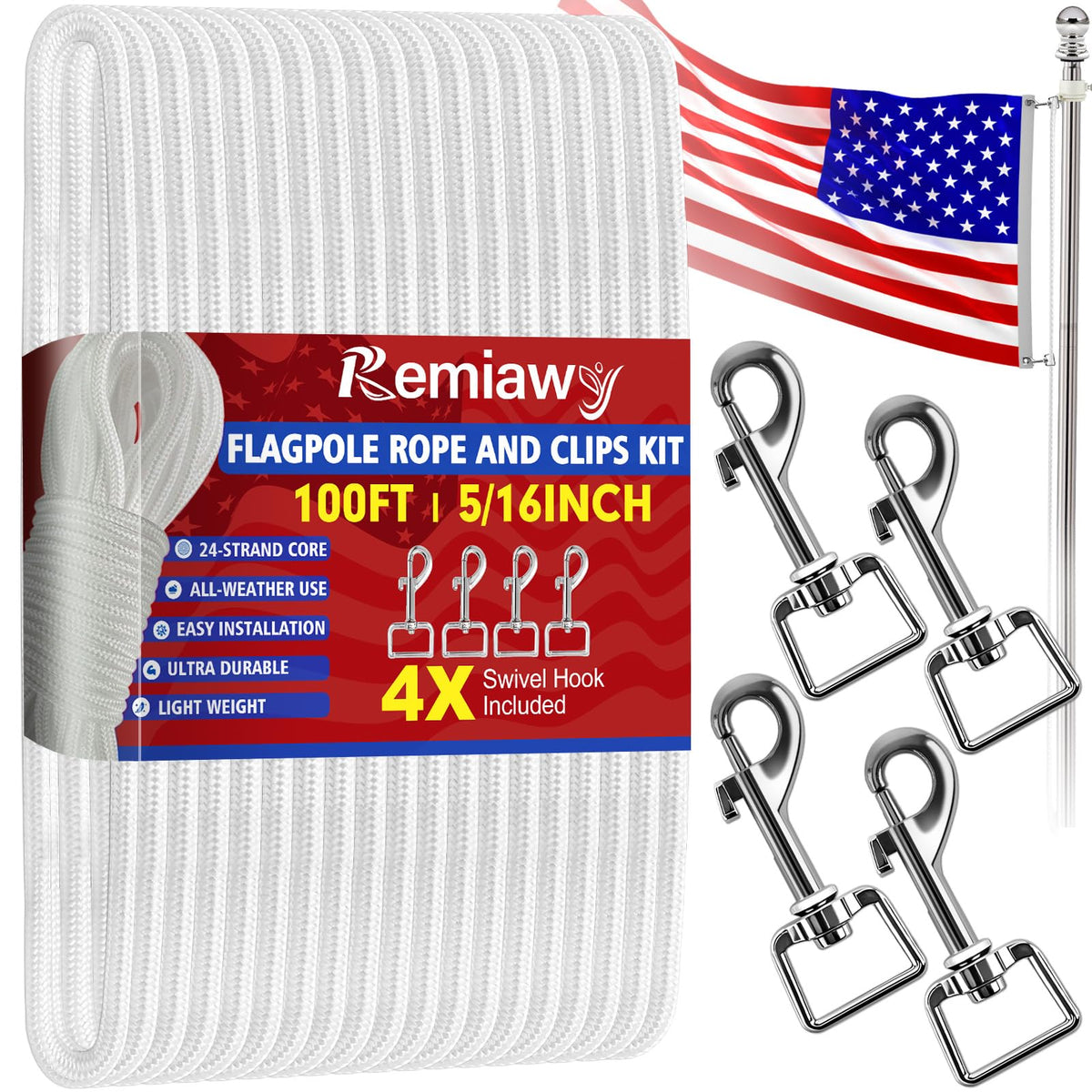REMIAWY flag rope 100ft on a pole for a durable outdoor flag display.