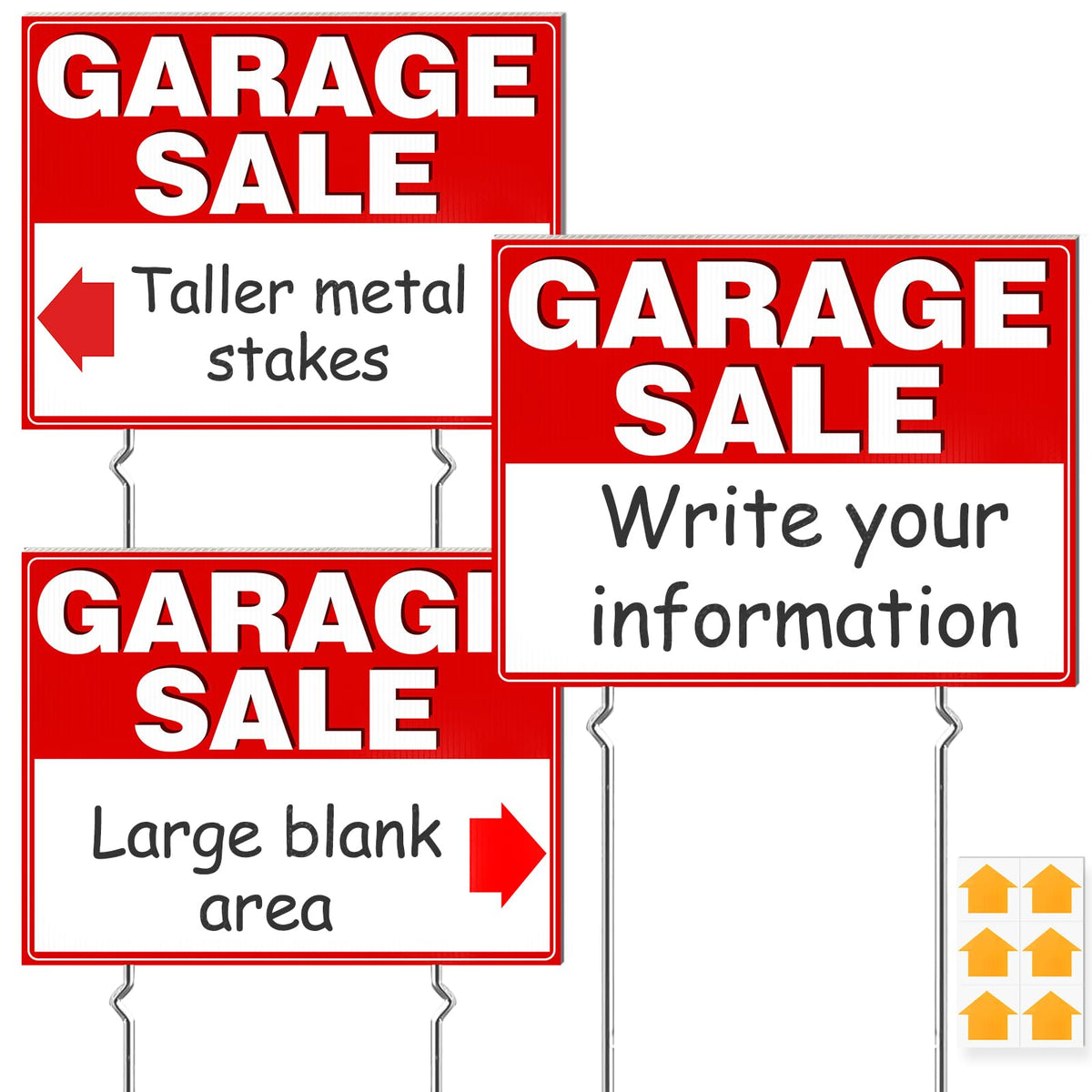 REMIAWY garage sale signs kit front view guides buyers to the sale.