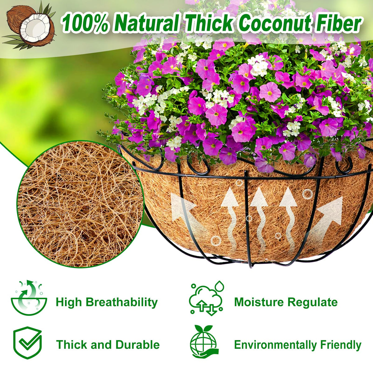 REMIAWY 12 inch coco liner, round shape, durable and keeps soil neatly contained.