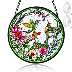 REMIAWY hummingbird stained glass window suncatcher in sunlight adds vibrant color to your view