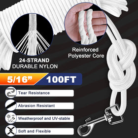 Close-up of REMIAWY nylon double-braided rope core for strong halyard use.