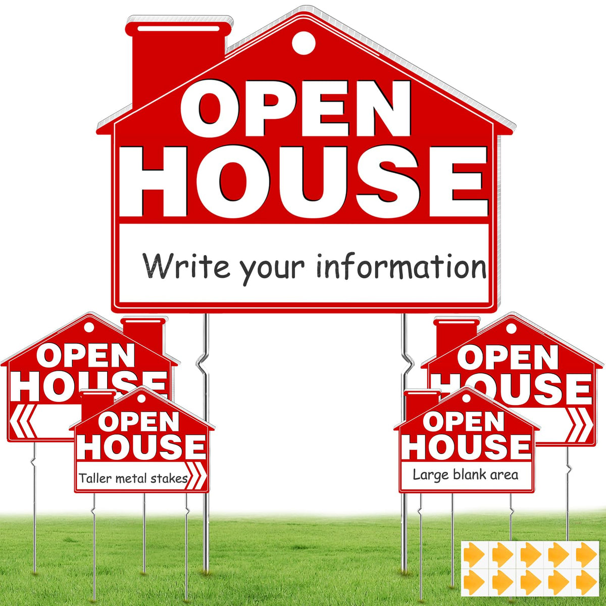 REMIAWY open house sign kit with five signs and stakes for real estate advertising