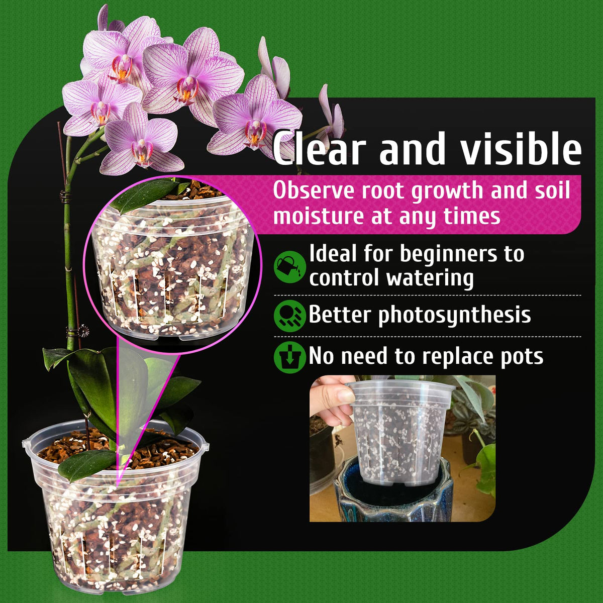 REMIAWY orchid pot 5.7-inch side view with drainage holes for healthy roots