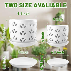 REMIAWY orchid pot shows decorative leaf pattern on white ceramic glaze