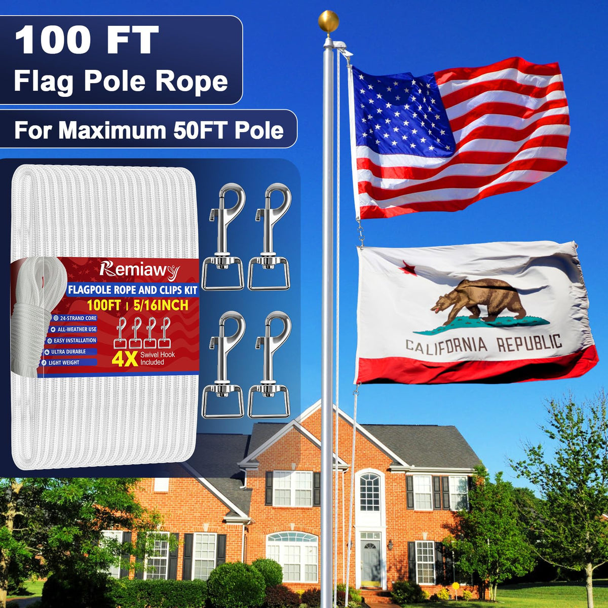 REMIAWY rope used as a sturdy outdoor clothesline and hanging line.