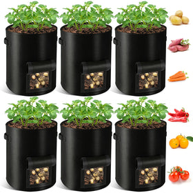 REMIAWY potato grow bags 6-pack ready for patio planting with portable handles.