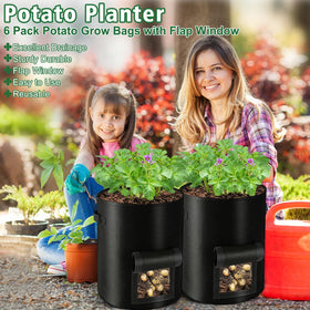 REMIAWY potato grow bags in garden setup show versatile planting options.