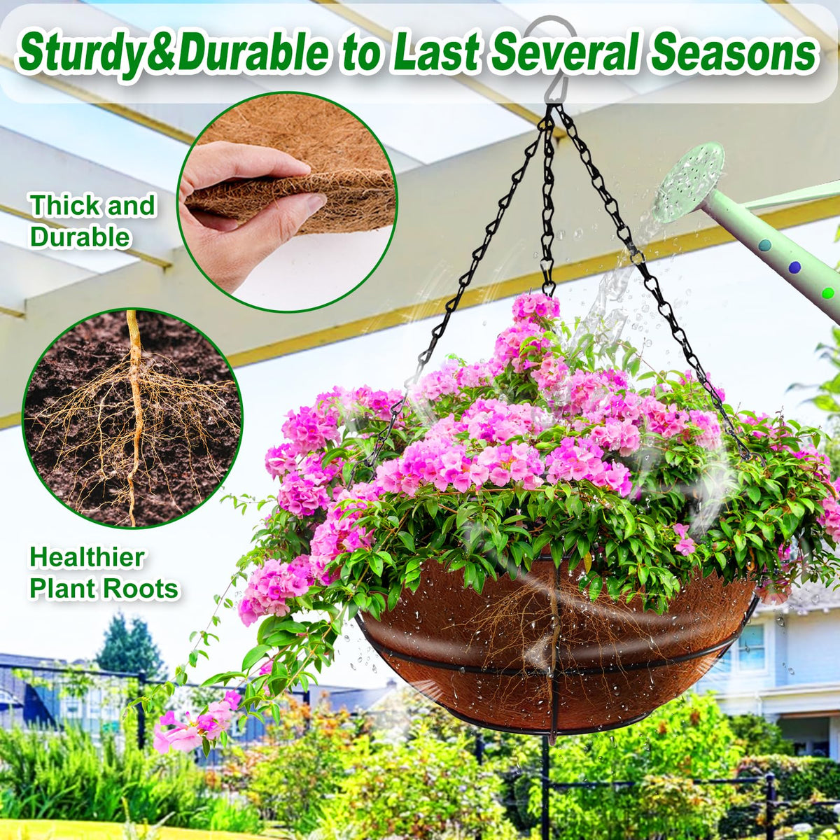REMIAWY round coconut fiber liner, easy to mold for quick setup in hanging baskets.