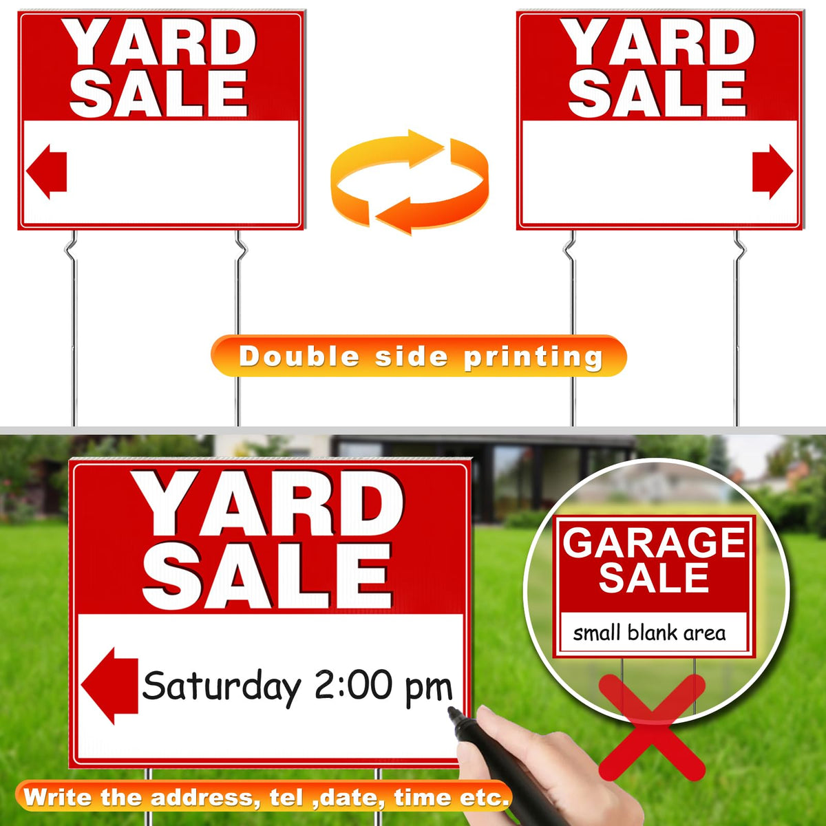 REMIAWY yard sale sign double-sided increases visibility from both directions