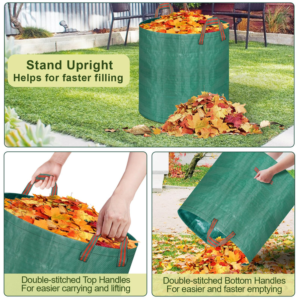 REMIAWY yard waste bags are reusable and foldable for compact storage.