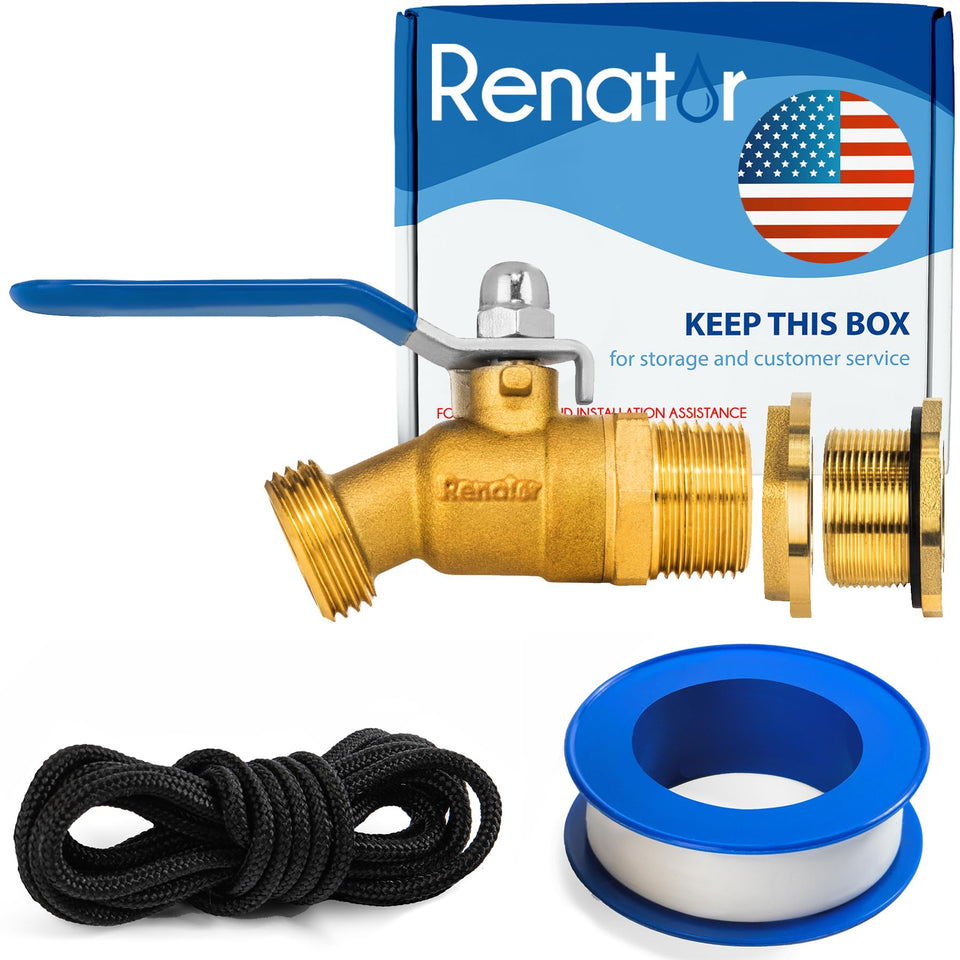 Renator brass rain barrel spigot with 3/4 inch ball valve for fast water flow