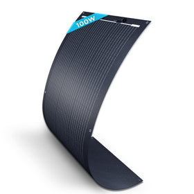 Renogy 100W flexible panel on curved surface enables sleek installation and versatile mounting options.