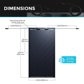 Renogy 100W flexible panel includes short cables for quick setup and connection.