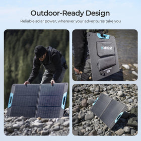Renogy 100W panel kickstands in action for stable camping setup.