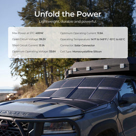 Renogy solar blanket in backpack-size form for portable power on the go.
