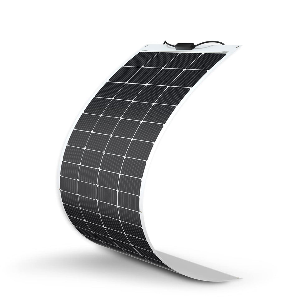 Renogy 200W flexible panel in use on a curved surface for portable power