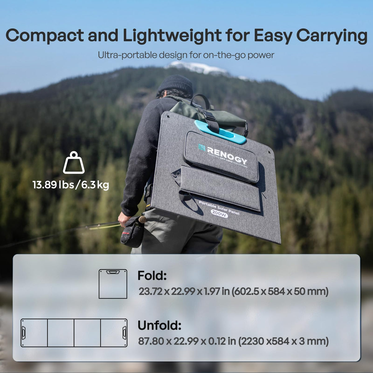 Renogy 200W foldable solar panel with magnetic handle for quick setup and stowage