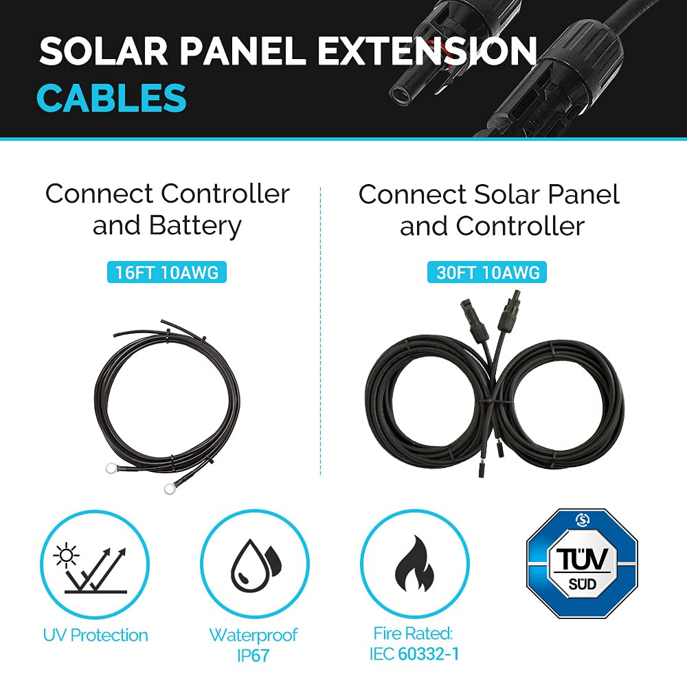 Renogy 30ft 10AWG solar adapter kit supports flexible cable routing and safe connections