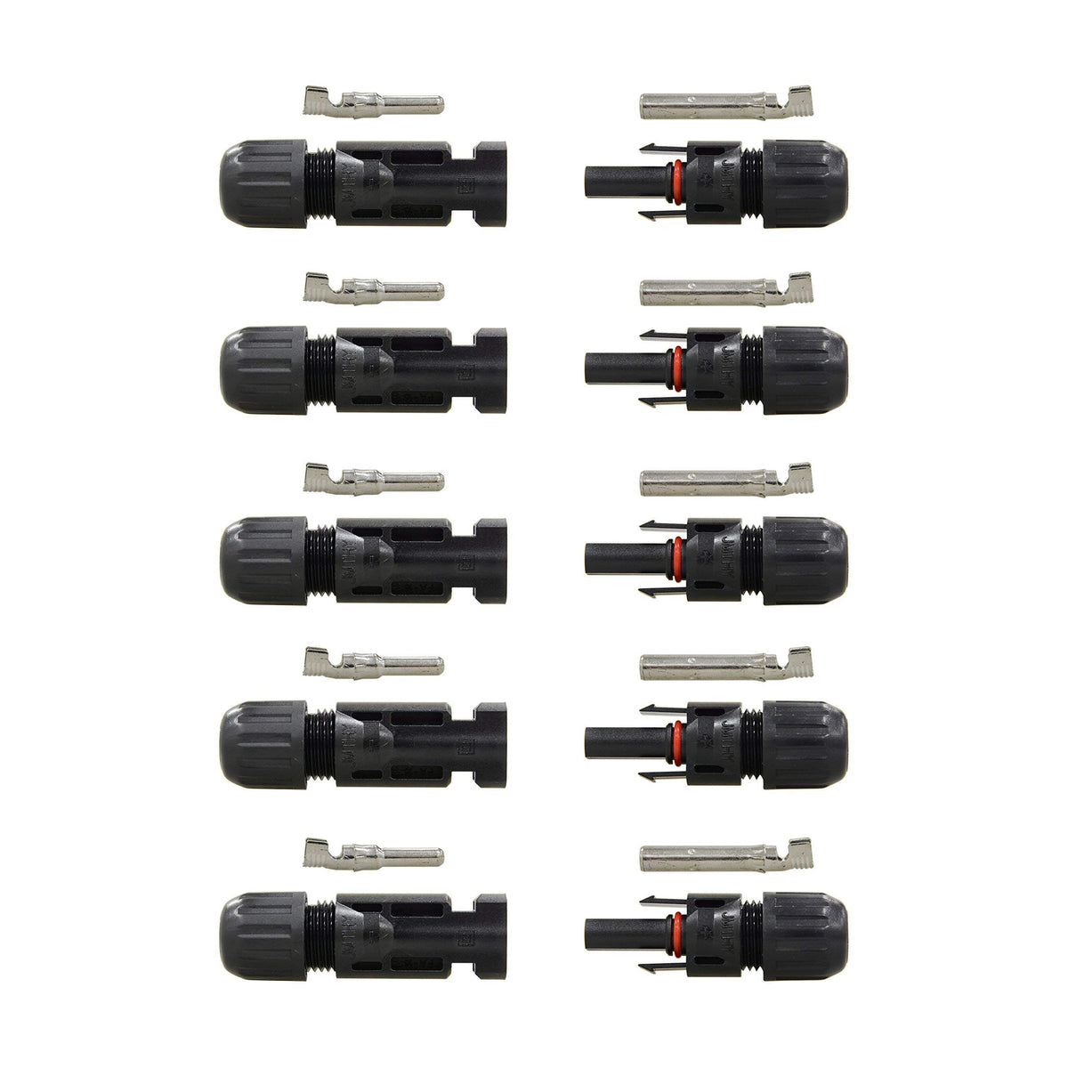 Renogy 5-pair solar panel cable connectors, male and female, designed for durable outdoor installations.