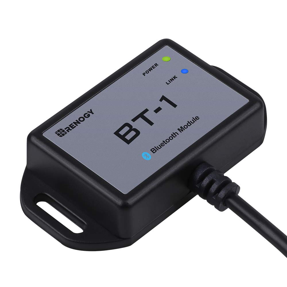 Renogy BT-1 Bluetooth module RJ12 connection enables wireless monitoring.