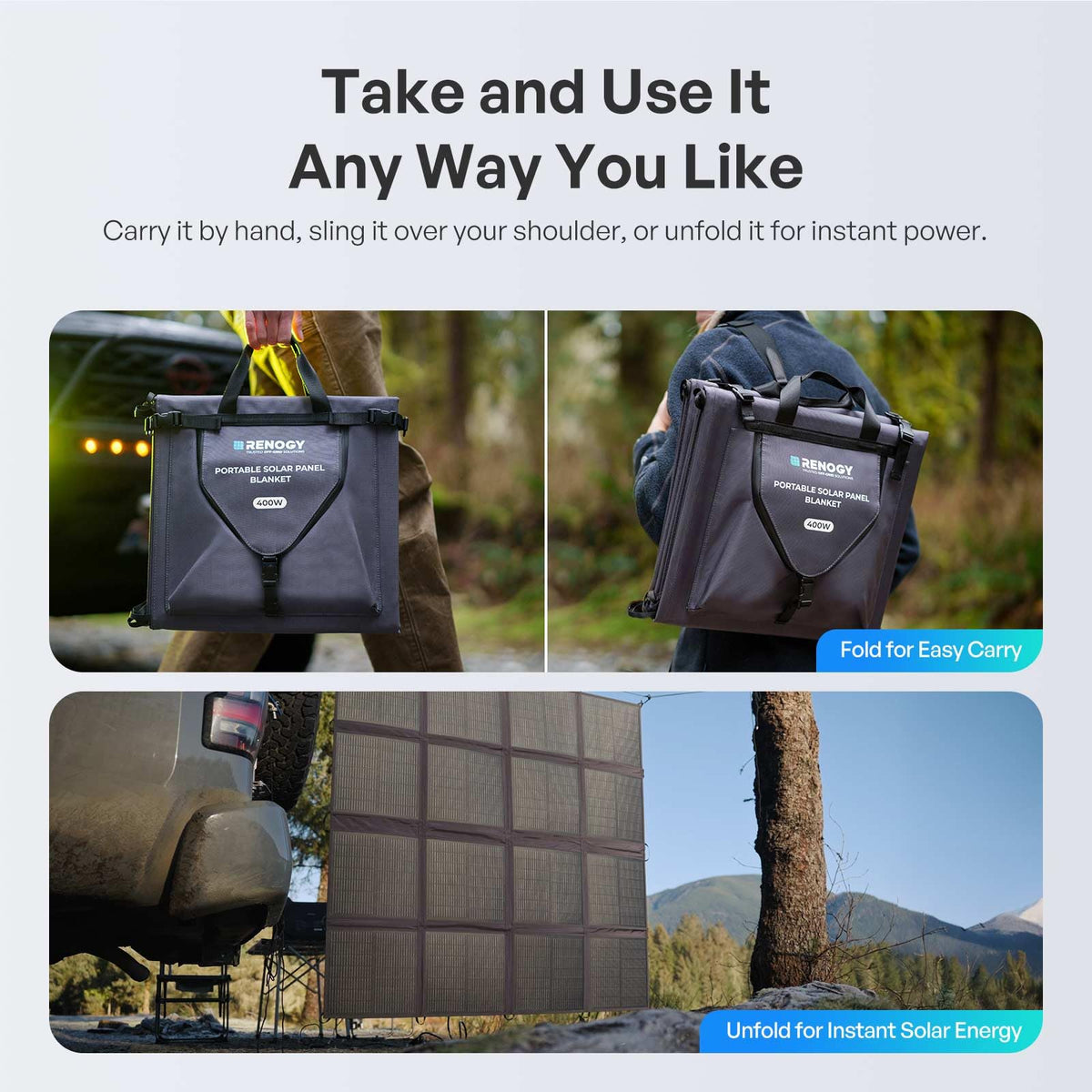 Renogy compact pack-down shows backpack-size portability for tight spaces.