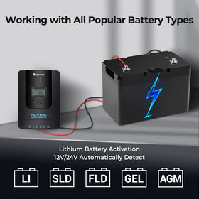 Renogy Rover 40A MPPT controller battery charging setup optimizes gel, sealed, and lithium systems.
