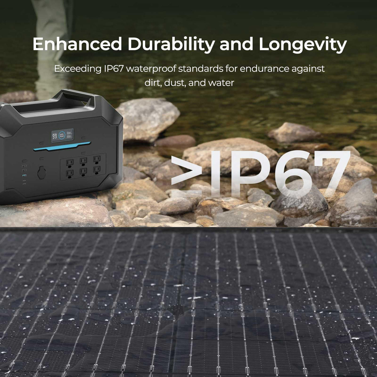 Renogy solar panel suitcase sturdy kickstands stabilize on uneven terrain.