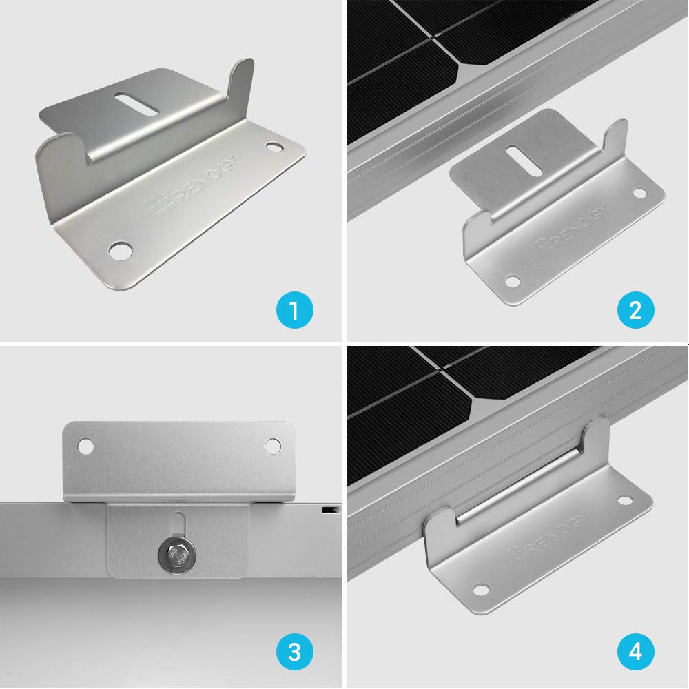 Renogy Z-Brackets RV mounting on curved roof surface for stability.