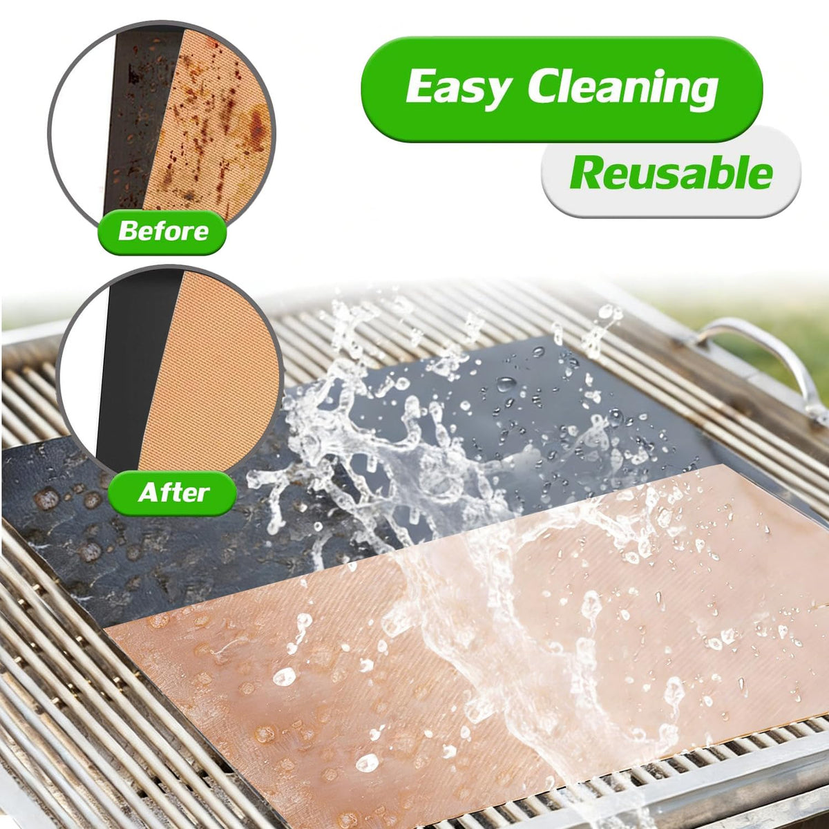 Renook grill mats with a custom-fit design for different grill sizes.