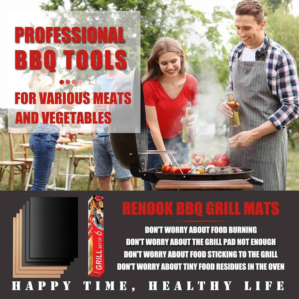 Renook grill mats showing a non-stick surface for easy food release.