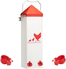 RentACoop 2 gallon waterer with auto-fill cups for clean, spill-free hydration