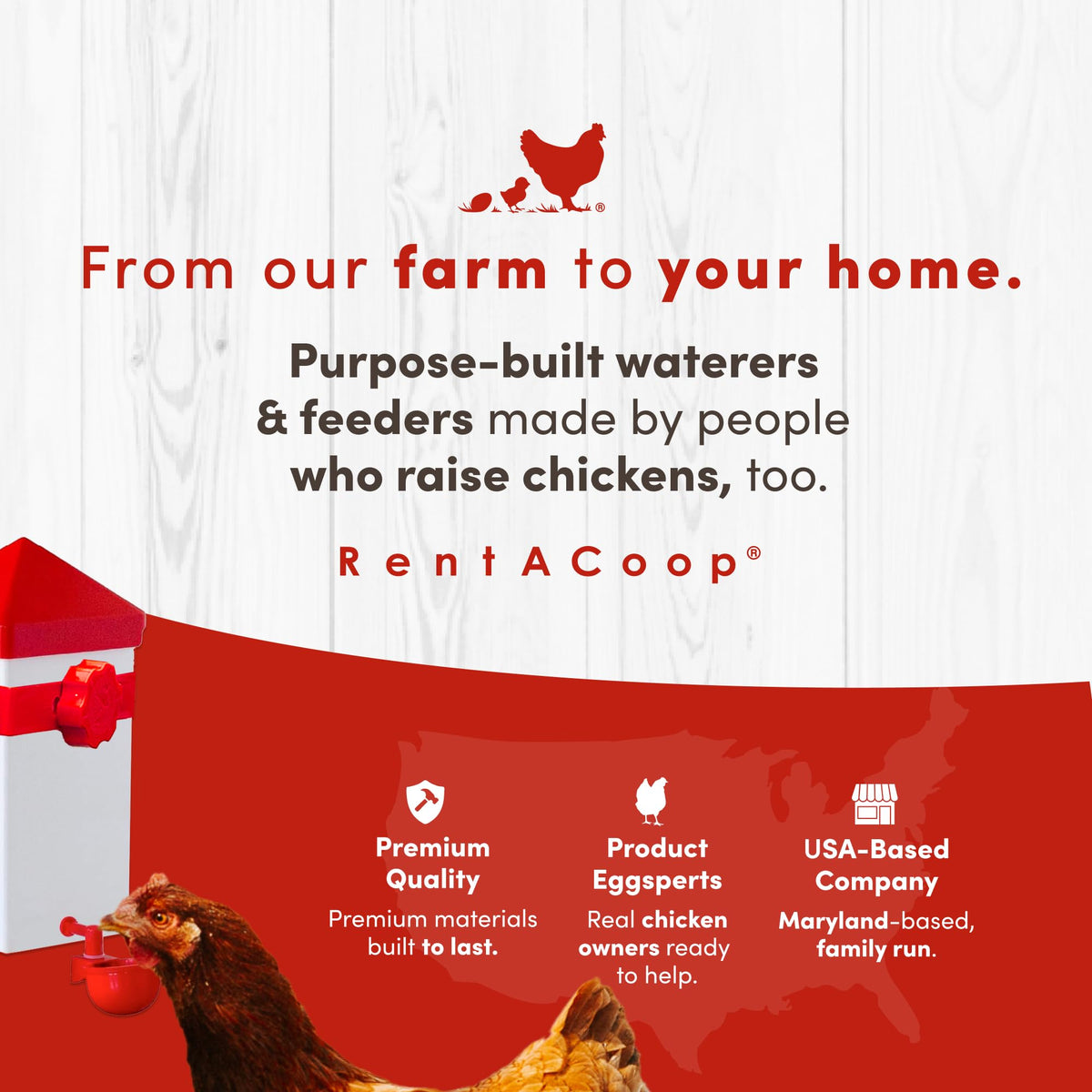 RentACoop bird waterer for small birds setup in coop.