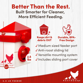 RentACoop Chick2Chicken feeder port close-up highlighting small-bird opening