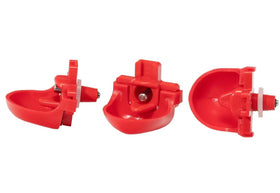 RentACoop DIY Waterer Kit 12-pack overview with clean water and dribble dishes