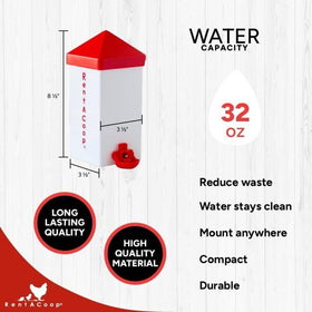 RentACoop Drinker Plus red horizontal nipple mounted for easy access