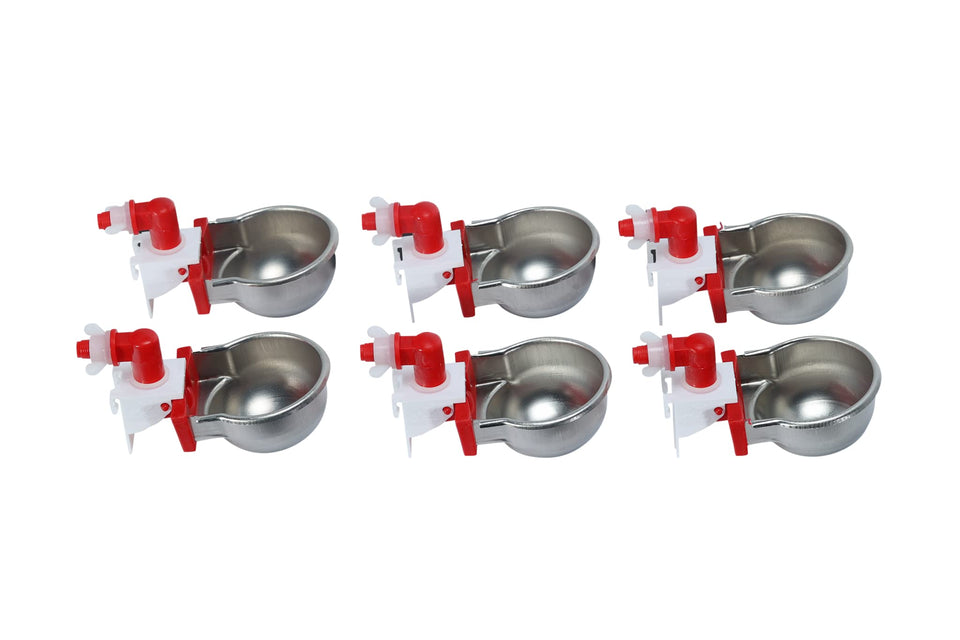 RentACoop RAC Paws metal cups mounted on a water setup to reduce spills