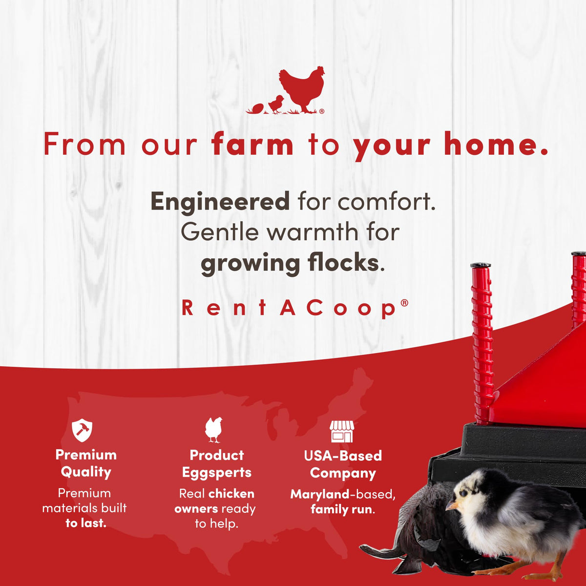 RentACoop removable comfort feathers simplify cleaning after use