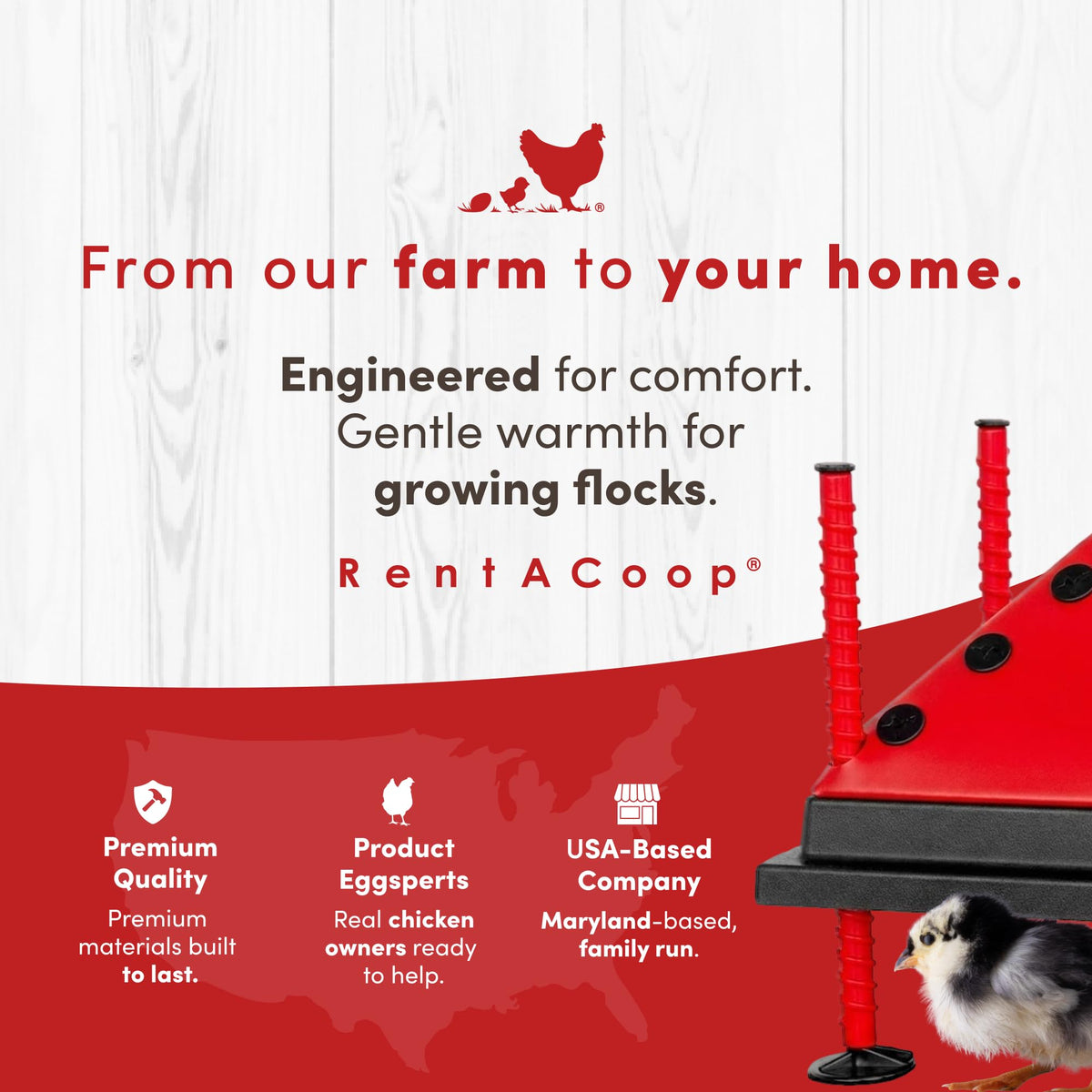 RentACoop safe alternative to heat lamps with low fire risk.