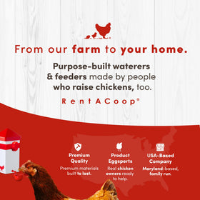 RentACoop contents include waterer, lid, cup, inserts, and clips for setup.