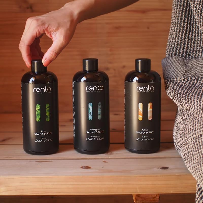 RENTO Arctic Pine label shows premium Finnish sauna fragrance at a glance.