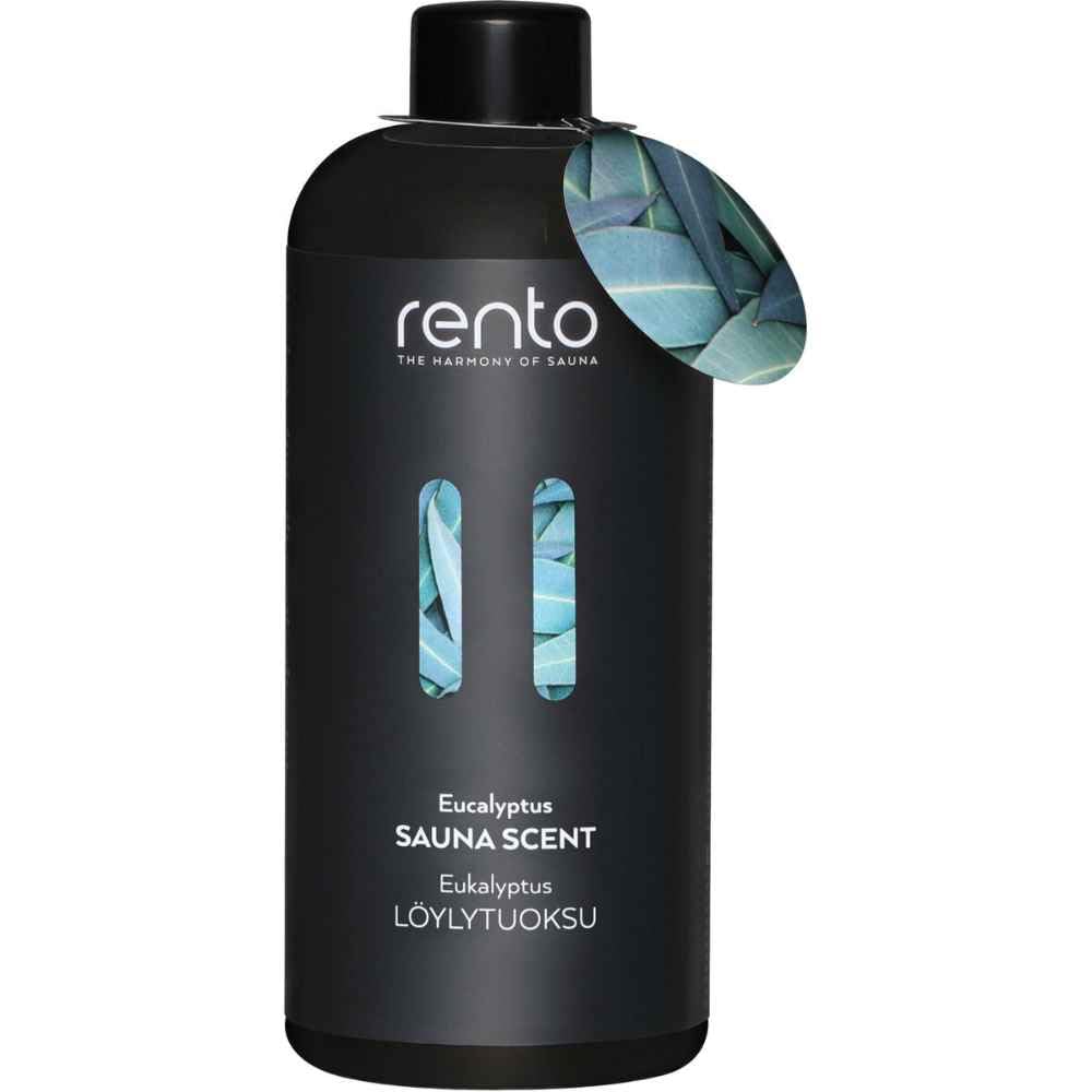 RENTO Sauna Scent Eucalyptus bottle enhances aromatic sessions in Finnish saunas.