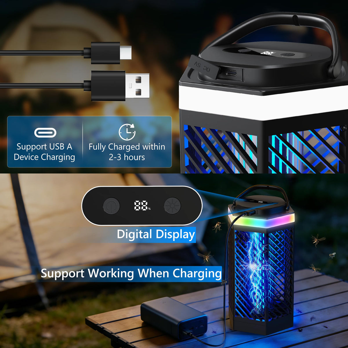 REOGLE bug zapper night light mode provides soft illumination for patios.
