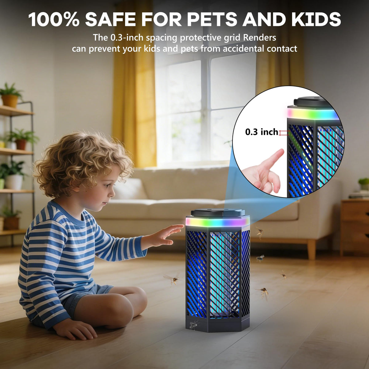 REOGLE bug zapper safe grid ideal for homes with kids and pets.