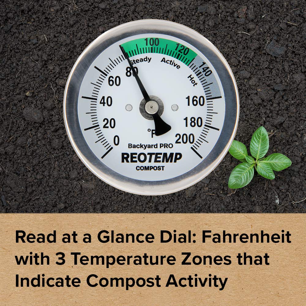REOTEMP Backyard Pro Compost Thermometer showing the fog-free glass lens