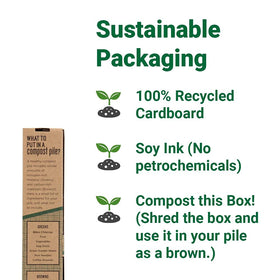 REOTEMP eco packaging with soy-based ink, shred for composting.