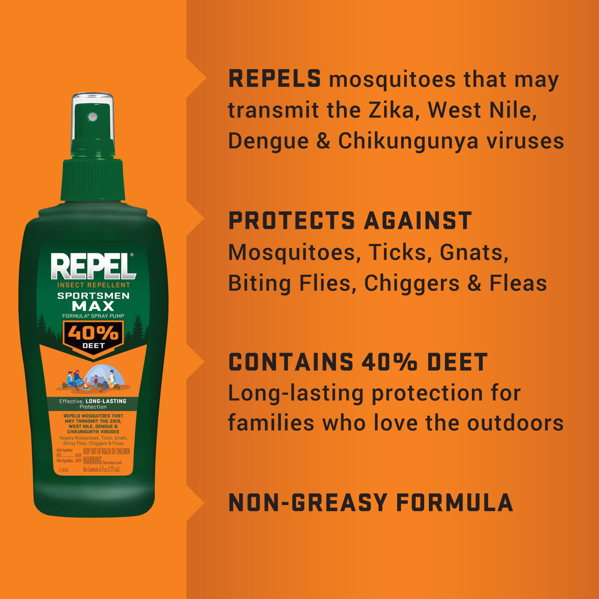 Repel Sportsmen Max easily fits in a pocket for on-the-go protection