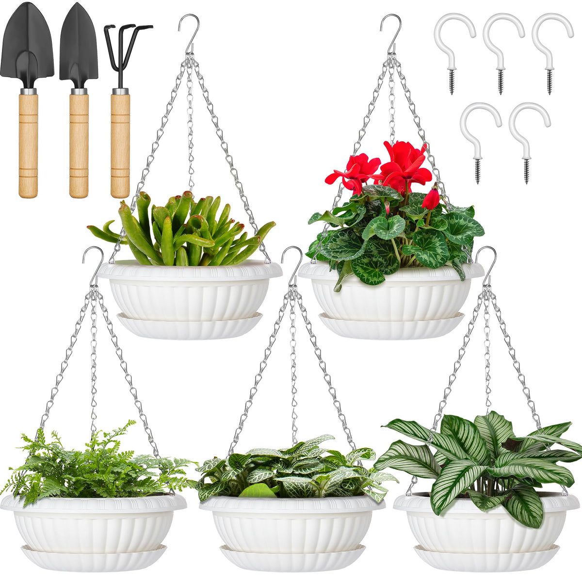 REPICLIFE hanging planter 11-inch white front view for space-saving indoor decor.