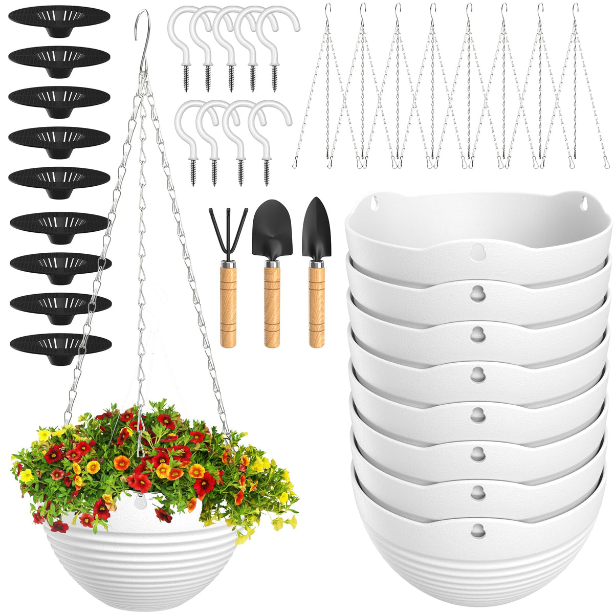 REPICLIFE hanging planter 8in white gloss front view for stylish indoor plant displays