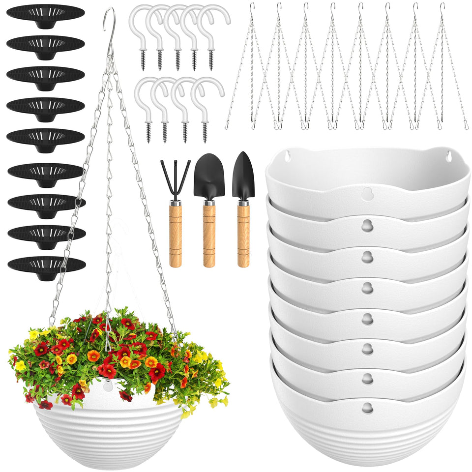 REPICLIFE hanging planter 8in white gloss front view for stylish indoor plant displays