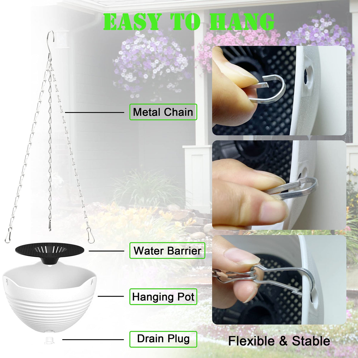 REPICLIFE hanging planter 8in white gloss side view for versatile home decor
